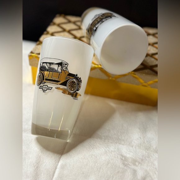 2 EUV Gay Fad Frosted Highball Glasses w/1912 Chevy Image In Black & 22k Gold - Picture 10 of 10